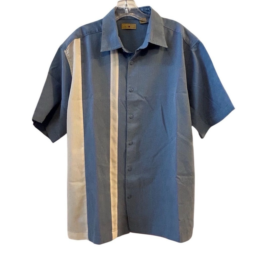 Royal Palm Men's Striped Blue Short Sleeve Button-Up Shirt Size‎ L